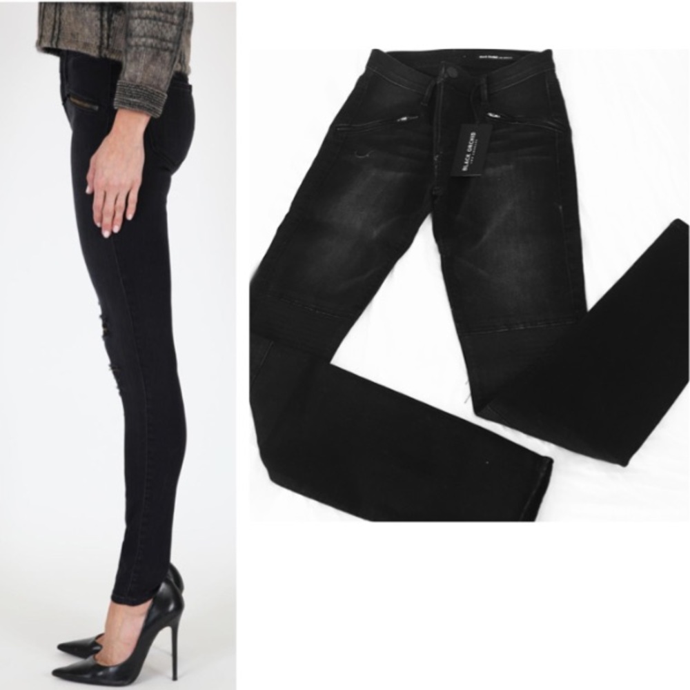BLACK ORCHID LA high rise moto skinny jeans zipper